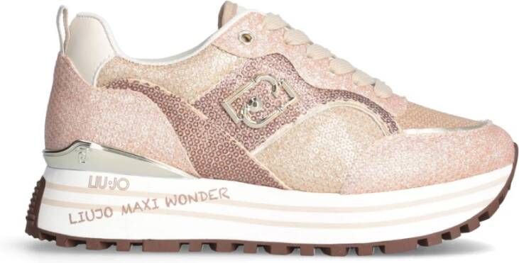 Liu Jo Roze Platte Schoenen Micro Pailletten Sneakers Pink Dames