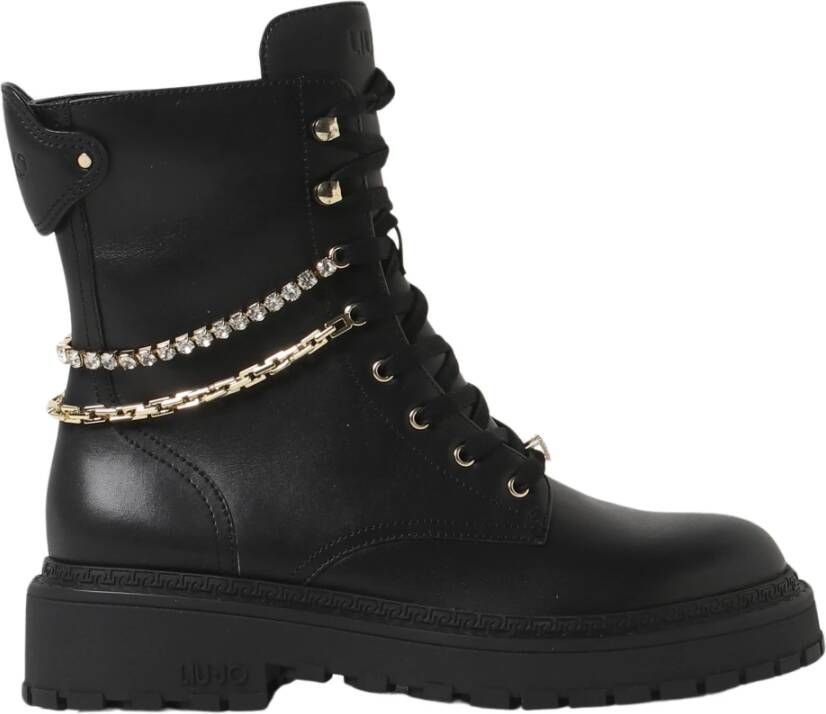 Liu Jo Zwarte leren enkellaars met ritssluiting en vetersluiting Zwart Dames - Foto 6