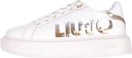 Liu Jo Witte Leren Sneaker met Pailletten Logo White Dames