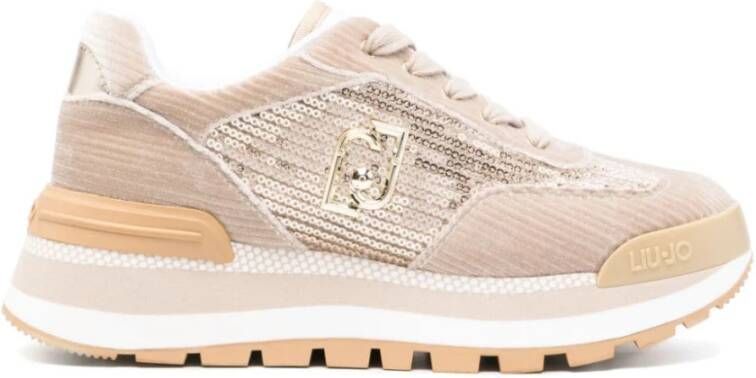 Liu Jo Platte schoenen van fluweel en pailletten Beige Dames