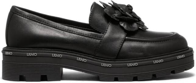 Liu Jo Zwarte platte schoenen met bloemendetail Black Dames