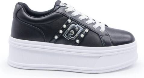 Liu Jo Zwarte Leren Selma 04 Schoenen met Glitter en Zilveren Details Zwart Dames