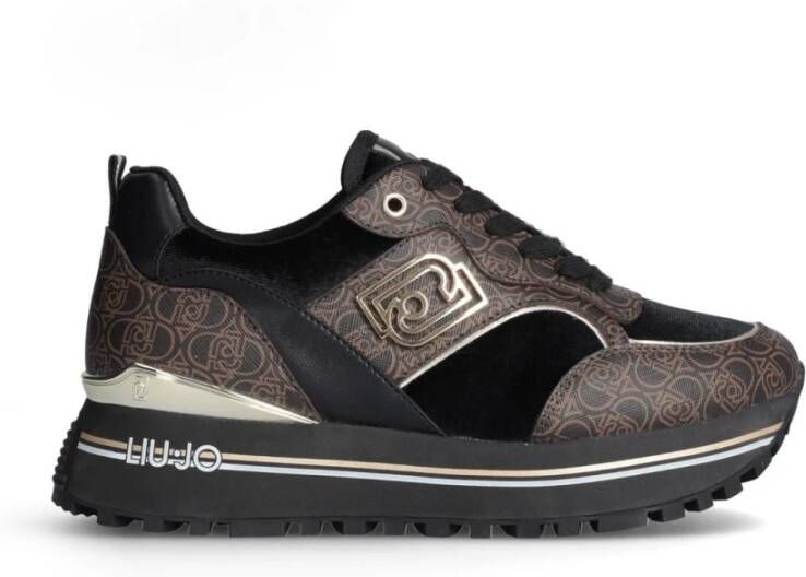 Liu Jo Zwarte Leren Sneakers Hoge Zool