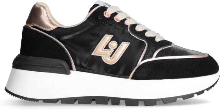 Liu Jo Zwarte Leren Sneakers Hoge Zool