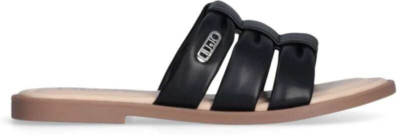Liu Jo Zwarte platte sandalen met saffiano-print
