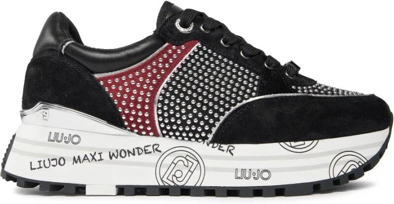 Liu Jo Zwarte Suède Sneakers met Studs en Metallic Details Zwart Dames