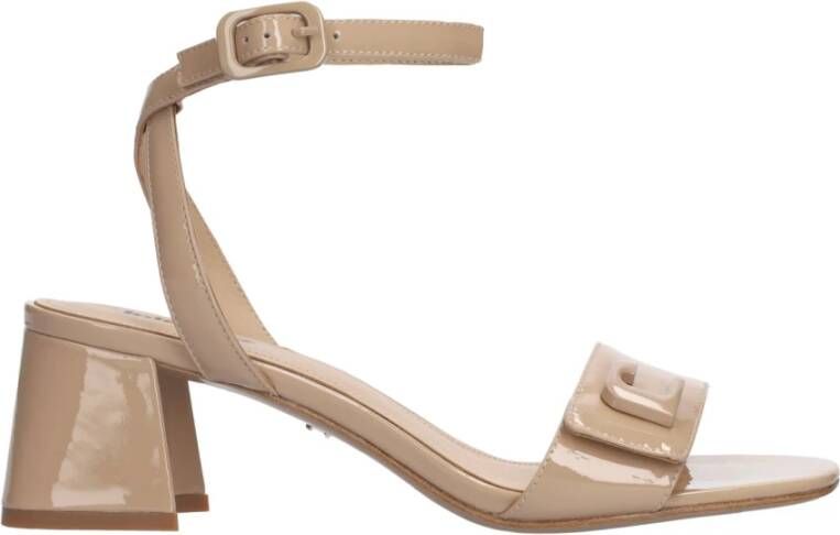 Lola Cruz Nude Leren Kruisband Sandalen Beige Dames