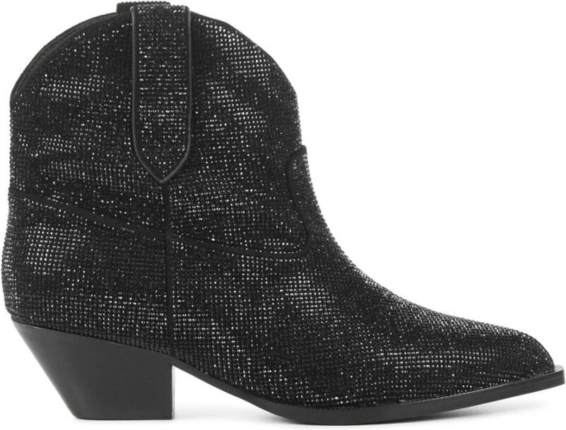 Lola Cruz Cowboylaarzen Dames Laarzen Damesschoenen Leer Glitter 312T00BK Zwart