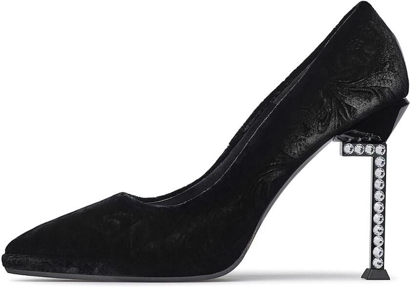 Loriblu L-vormige kristallen hak damast fluwelen pumps