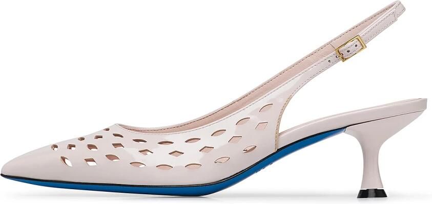 Loriblu Slingback in poederroze lak met laser-gesneden geometrische motieven