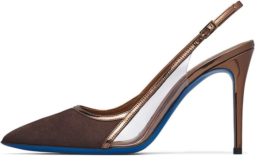 Loriblu Slingbacks van suède en lakleer met plexi inzetstukken