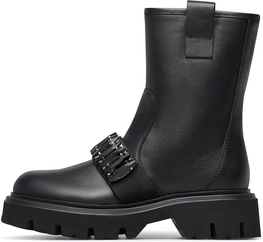 Loriblu Stones Embellished Calfskin Combat Ankle Boots