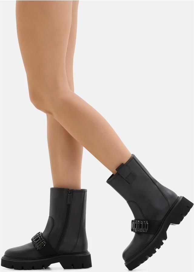 Loriblu Stones Embellished Calfskin Combat Ankle Boots - Foto 2