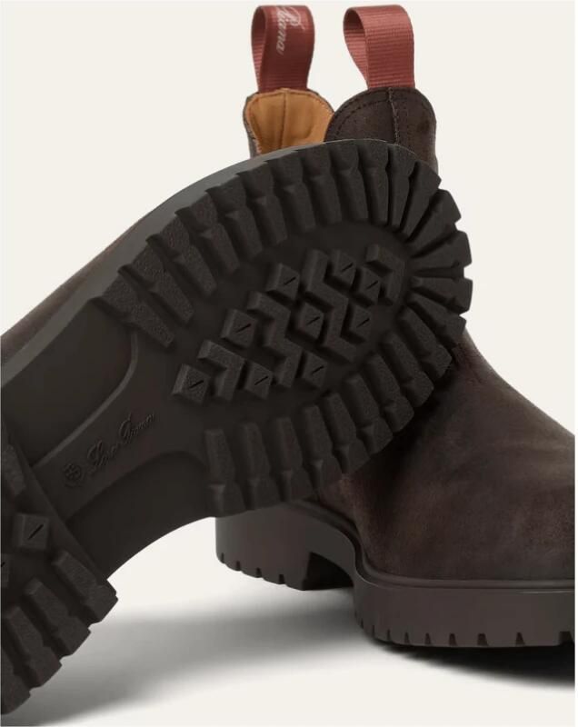 Loro Piana Bruine Leren Chelsea Boots met Kummel-Kleurige Lus