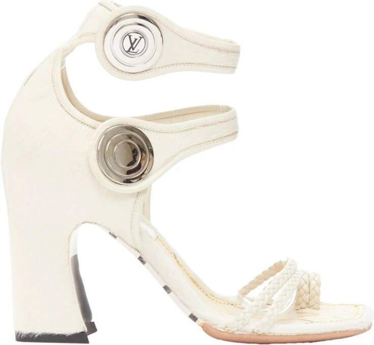 Louis Vuitton Vintage Tweedehands Elegante Sandalen met Bandjes en Gevlochten Detail en Enkelband