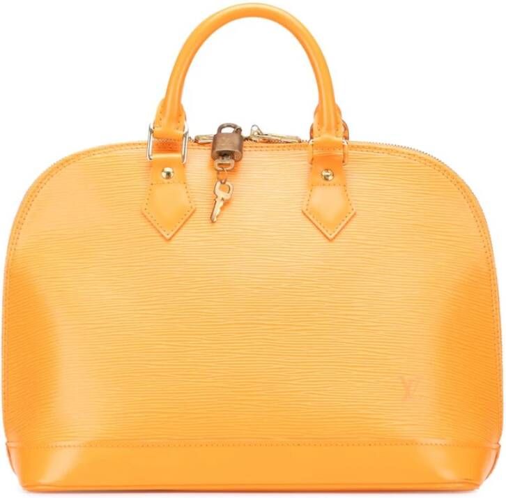 Louis Vuitton Vintage Tweedehands Gestructureerde Leren Handtas met Metalen Slot en Sleutelaccent