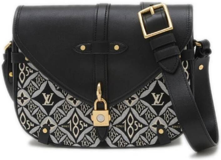 Louis Vuitton Vintage Tweedehands patroon textiel en gladleren verstelbare riem met slotsluiting tas