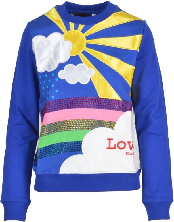 Love Moschino Blauwe Regenboog Crew Neck Sweatshirt Vrouwen