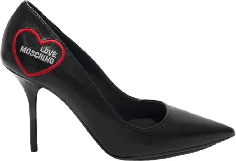 Moschino Zwarte leren puntige neus hoge hak pumps Black Dames