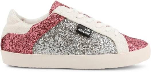 Love Moschino Glitter LowTop Sneakers PinkSilver Multicolor Dames
