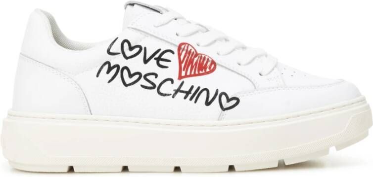 Love Moschino Leren Sneakers met Graffiti Logo White Dames