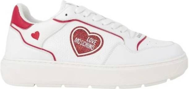 Love Moschino Hart Geborduurde Lage Top Sneakers White Dames
