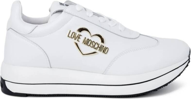 Love Moschino Witte platte schoenen met metalen logo White Dames