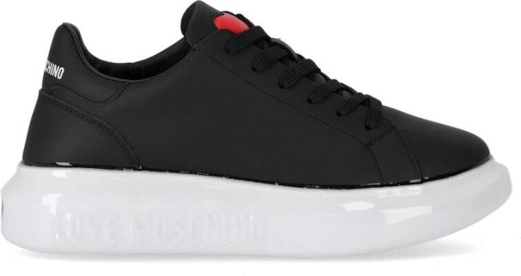 Love Moschino women's shoes leather trainers sneakers Zwart Dames