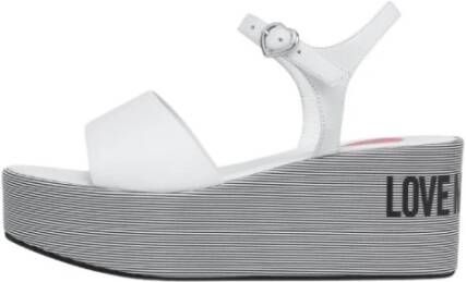 Love Moschino Leren Enkelband Wig Sandalen White Dames