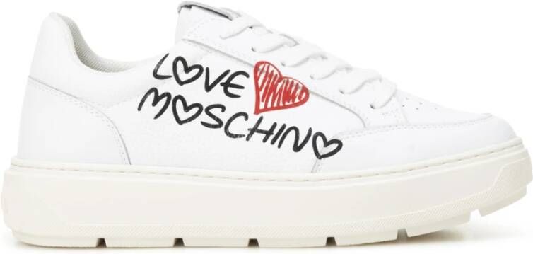 Love Moschino Leren Sneakers met Graffiti Logo White Dames