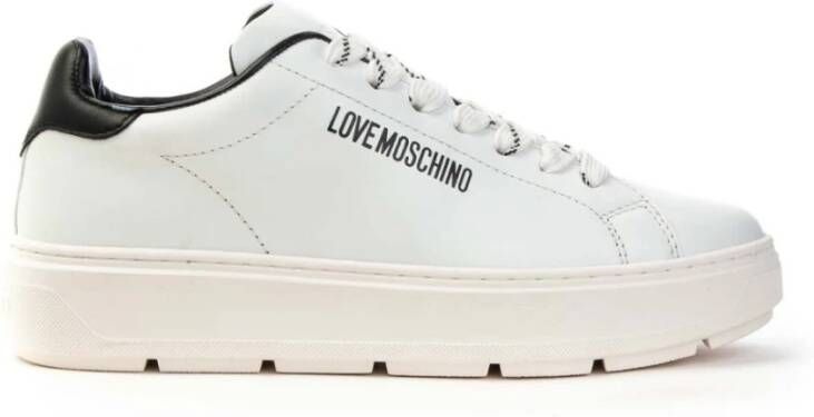 Love Moschino Witte Leren Sneakers met Plateau en Brand Logo White Dames