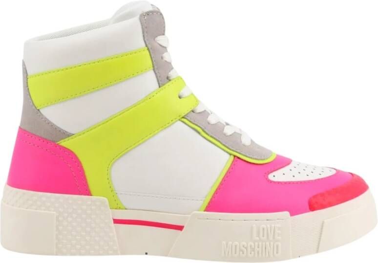 Love Moschino Leren Sneakers Ronde Neus Rubberen Zool White