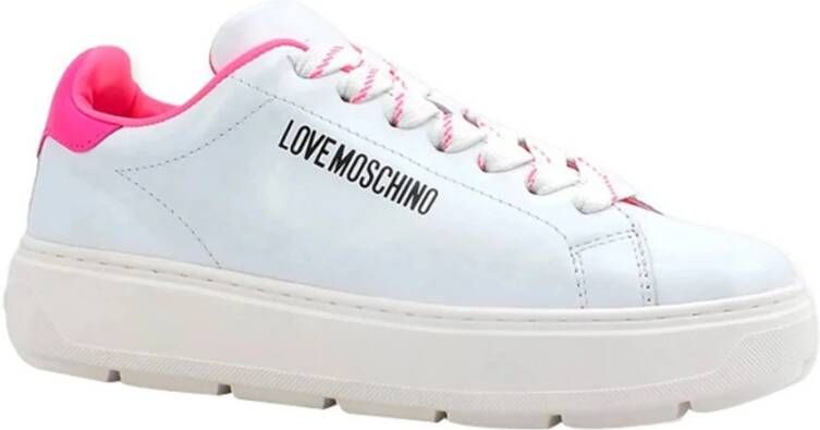 Love Moschino Leren Sneakers met Rubberen Zool White Dames