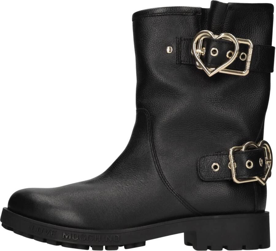 Love Moschino Daily Biker leren bikerboots zwart