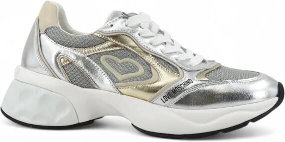 Love Moschino Crystal love chunky leren sneakers zilver goud beige - Foto 3