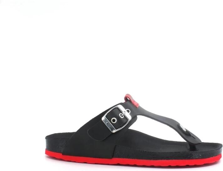 Love Moschino Leren Flip Flop Sandalen voor Dames Lente Zomer Black
