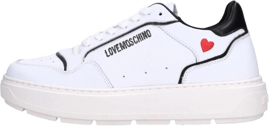 Love Moschino Witte platte schoenen met logo hart White Dames