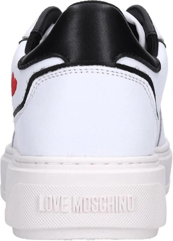 Love Moschino Witte platte schoenen met logo hart White Dames