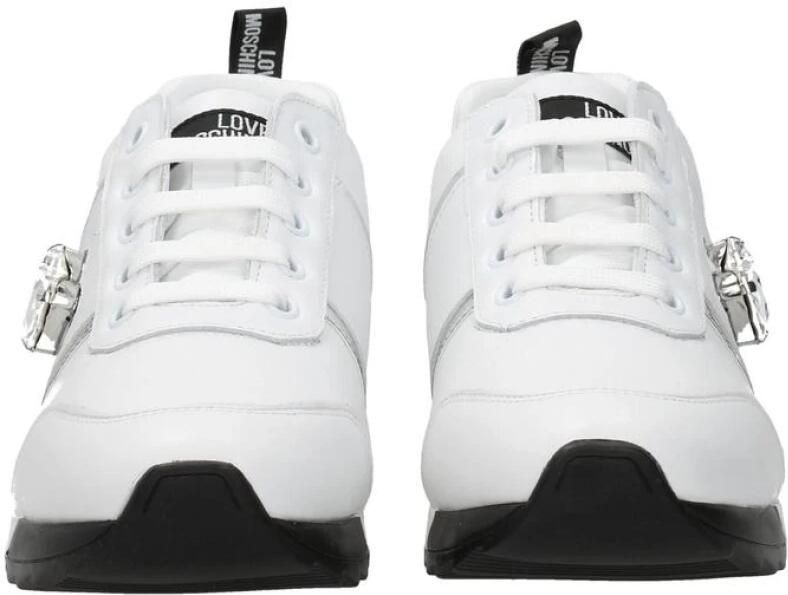 Love Moschino Witte Leren Logo Sneakers Veters