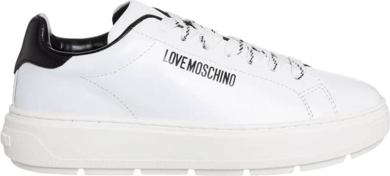 Love Moschino Witte Leren Sneakers met Plateau en Brand Logo White Dames