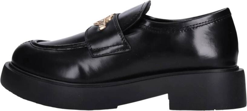 Love Moschino Zwarte leren loafers met gouden logo Black Dames