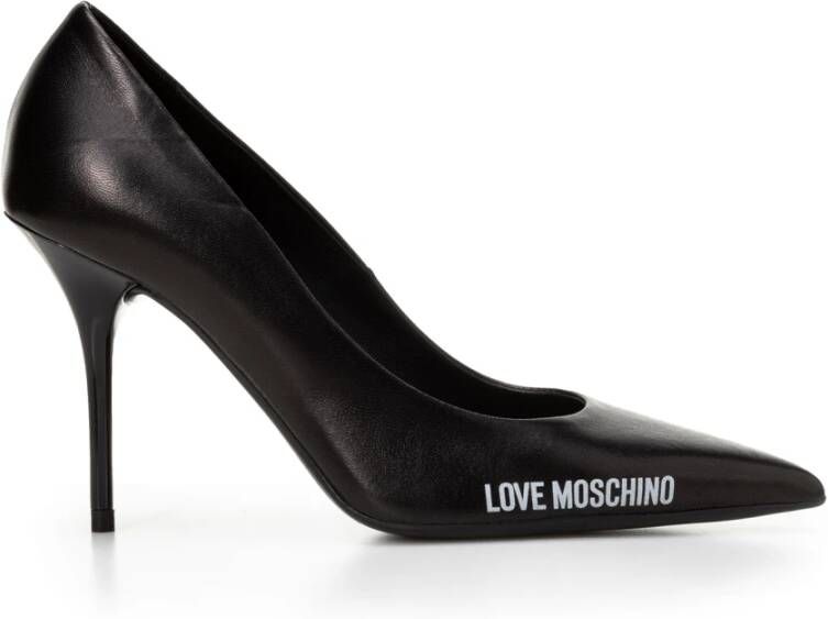 Love Moschino Puntige Leren Pumps met Stiletto Hak Zwart Dames