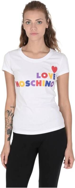 Love Moschino Regenboog Logo Tee Stijlvol Wit Katoenen T-shirt