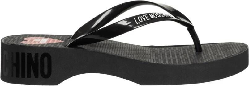 Love Moschino Zwarte rubberen slippers met logo print Black Dames