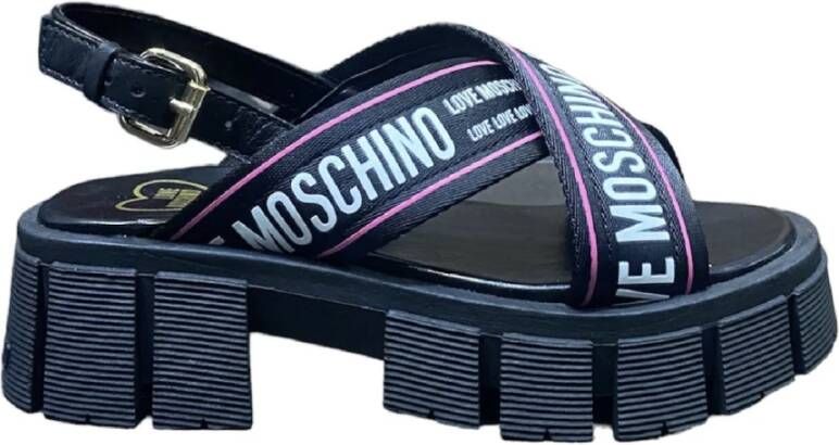 Love Moschino Zwarte Sandalen met Open Teen en Gevlochten Bandjes Zwart Dames - Foto 1