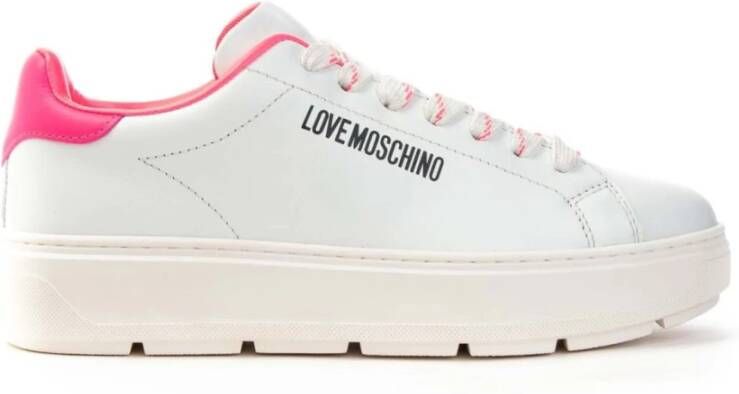 Love Moschino Leren Sneakers met Rubberen Zool White Dames