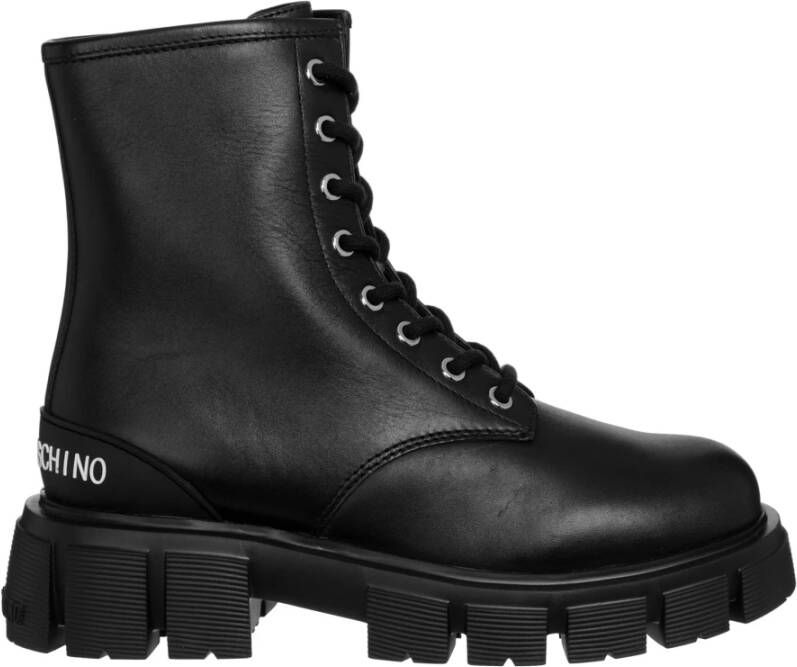 Love Moschino Stijlvolle leren veterschoenen voor dames Zwart Dames