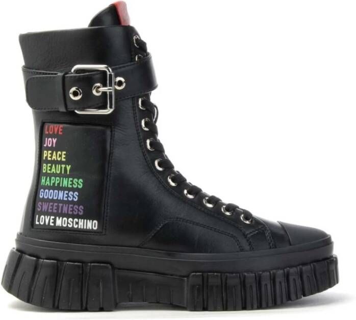 Love Moschino Logo Printed Lace Up Boots Zwart Dames