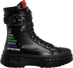 Love Moschino Logo Printed Lace Up Boots Zwart Dames