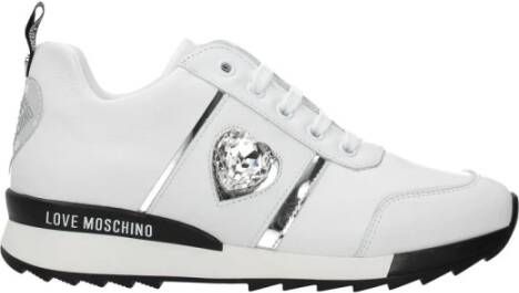 Love Moschino Witte Leren Logo Sneakers Veters